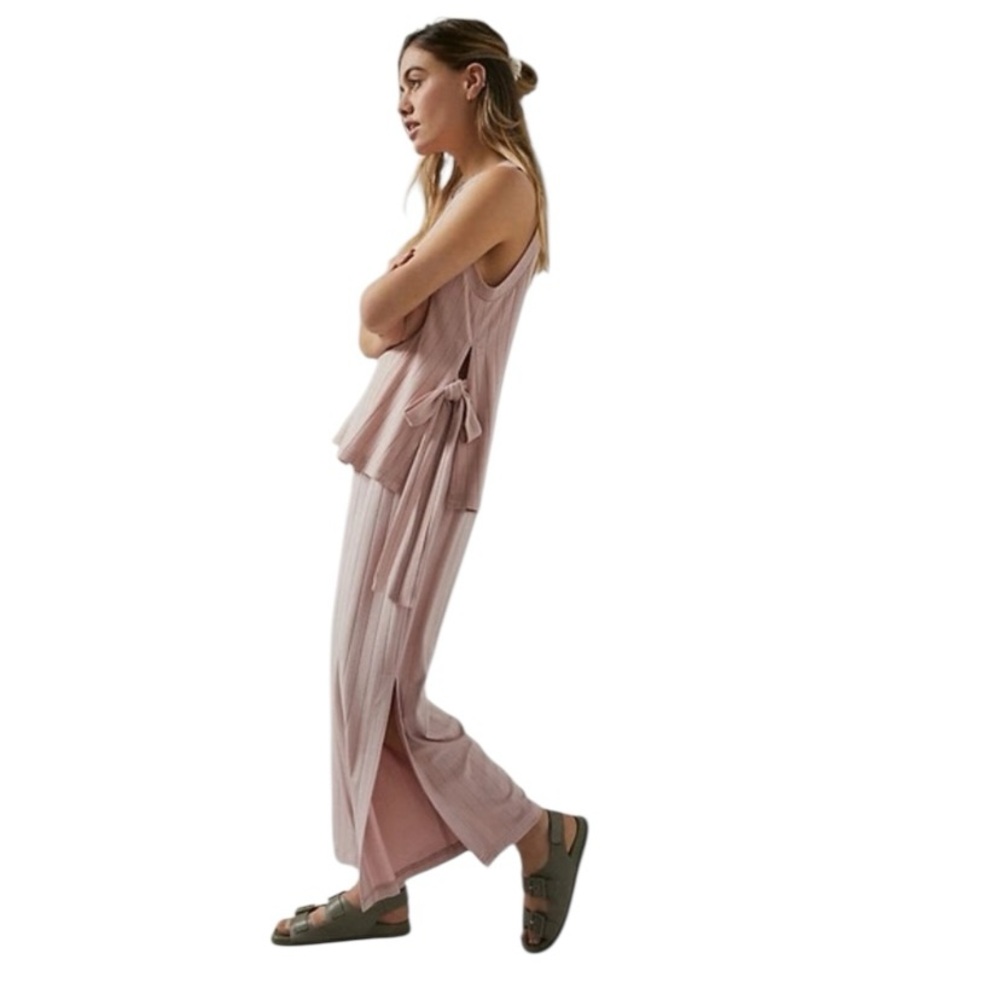 Revolve Sancia Small Mauve Pink Wide Ribbed Tie Side Cassia Wide Leg Lounge Set